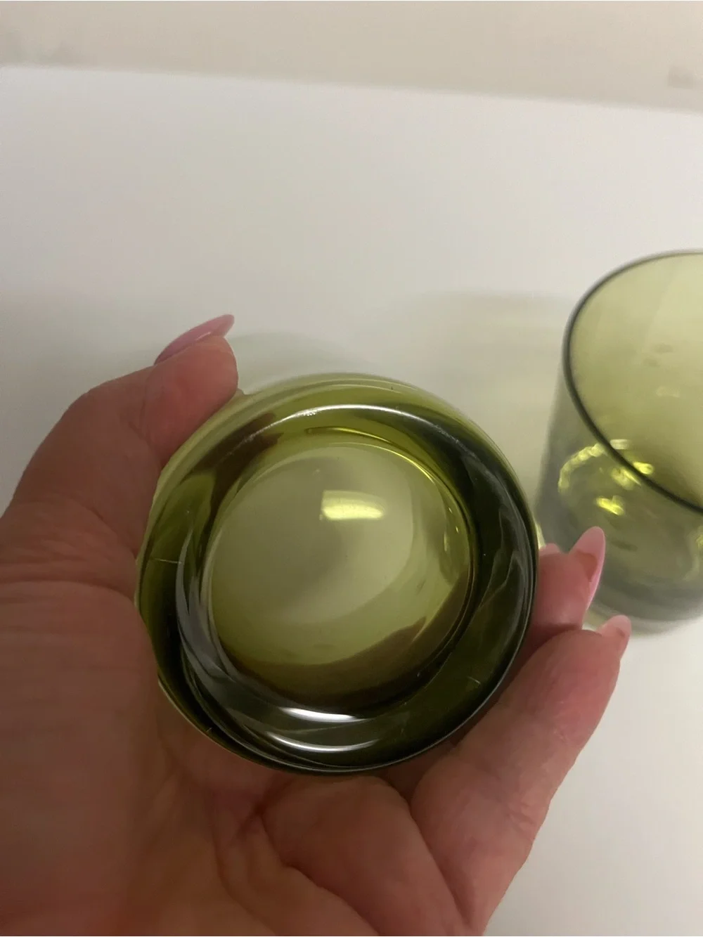 Set of 4 Vintage Olive Green Etched Leaf Rocks Glasses Tumblers Mid Century